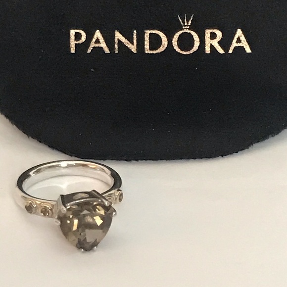 Pandora Trillion Cut Smoky Topaz Ring - Picture 6 of 9